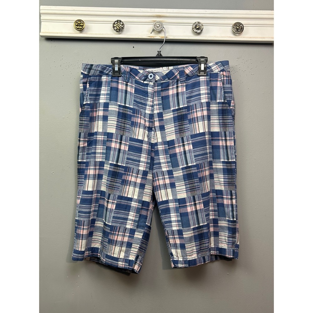 Weatherproof Shorts Women 16 Blue Pink Plaid Patchwork Cotton Casual S09W0113A